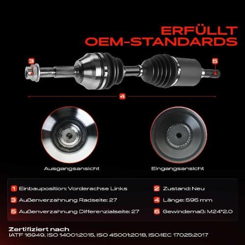 1x Antriebswelle Vorderachse Links für Jeep Cherokee KJ 2.4L-2.8L 2001-2008 Bild 1x Antriebswelle Vorderachse Links für Jeep Cherokee KJ 2.4L-2.8L 2001-2008