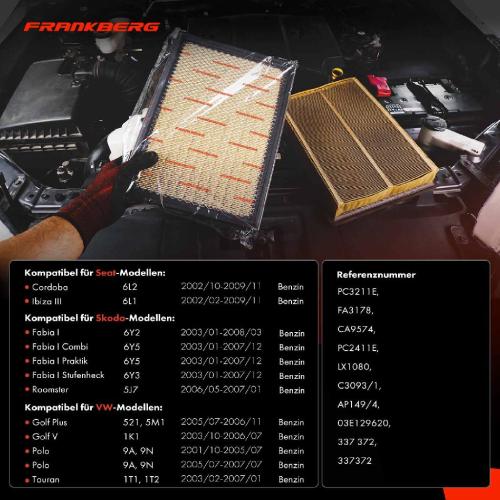 2x Luftfilter Filtereinsatz für VW Golf V Polo Seat Ibiza III Cordoba Skoda Fabia Roomster Bild 2x Luftfilter Filtereinsatz für VW Golf V Polo Seat Ibiza III Cordoba Skoda Fabia Roomster