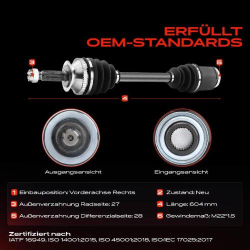 1x Antriebswelle Vorderachse Rechts für Hyundai Santa Fé I SM 2001-2006 Bild 1x Antriebswelle Vorderachse Rechts für Hyundai Santa Fé I SM 2001-2006