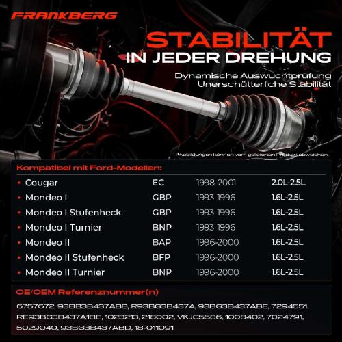 Frankberg 1x Antriebswelle Vorderachse Links für Ford Mondeo I GBP BNP Mondeo II BAP Bild Frankberg 1x Antriebswelle Vorderachse Links für Ford Mondeo I GBP BNP Mondeo II BAP