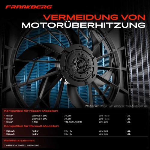 1x Motorkühller Einfachlüfter mit Kühlerlüfterrahmen Nissan Qashqai II X-Trail T32 1.2L-2.0L Bild 1x Motorkühller Einfachlüfter mit Kühlerlüfterrahmen Nissan Qashqai II X-Trail T32 1.2L-2.0L