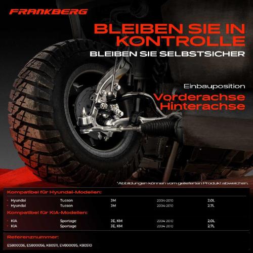 Frankberg 1x Querlenker Satz Vorderachse für Hyundai Tucson JM KIA Sportage JE KM 2.0L 2.7L 2004-2010 Bild Frankberg 1x Querlenker Satz Vorderachse für Hyundai Tucson JM KIA Sportage JE KM 2.0L 2.7L 2004-2010
