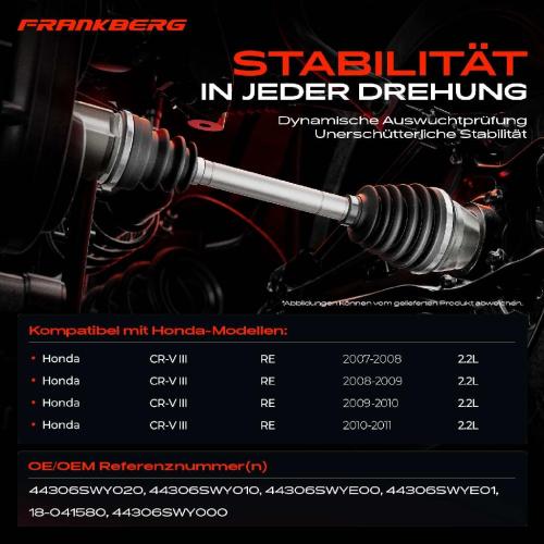 Frankberg 1x Antriebswelle Vorderachse Links für Honda CR-V III RE 2.2L 2007-2011 Bild Frankberg 1x Antriebswelle Vorderachse Links für Honda CR-V III RE 2.2L 2007-2011