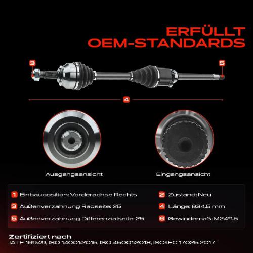 1x Antriebswelle Vorderachse Rechts für Alfa Romeo 147 GT 937 156 932 1.9L 2001-2010 Bild 1x Antriebswelle Vorderachse Rechts für Alfa Romeo 147 GT 937 156 932 1.9L 2001-2010