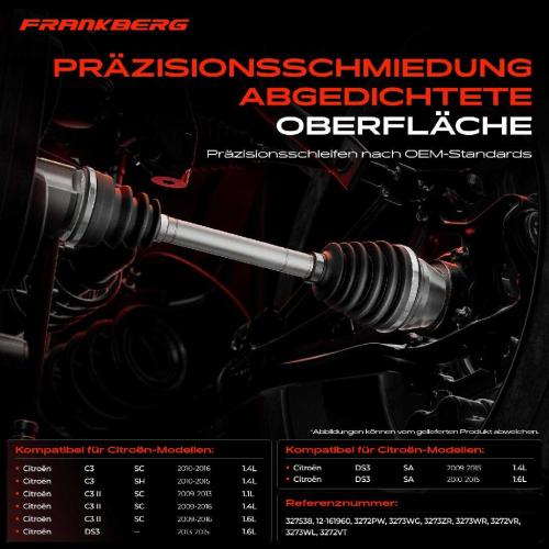 Frankberg 1x Antriebswelle Gelenksatz Vorderachse für Citroën C3 II SC DS3 SA Cabriolet Bild Frankberg 1x Antriebswelle Gelenksatz Vorderachse für Citroën C3 II SC DS3 SA Cabriolet