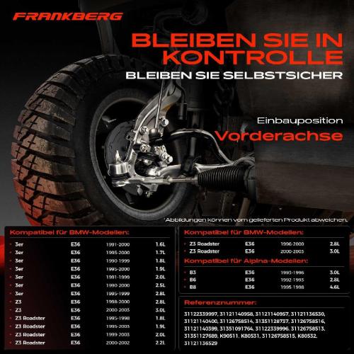 Frankberg 1x Querlenker Satz Vorderachse für BMW 3er Compact Touring Z3 Roadster E36 3.0L 2.8L 4.6L 1.6L 1990-2003 Bild Frankberg 1x Querlenker Satz Vorderachse für BMW 3er Compact Touring Z3 Roadster E36 3.0L 2.8L 4.6L 1.6L 1990-2003