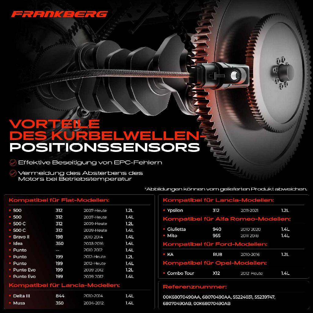 1x Kurbelwellensensor Impulsgeber für Fiat 500 Punto Tipo Doblo Alfa Romeo Giulietta 1.2L 1.4L
