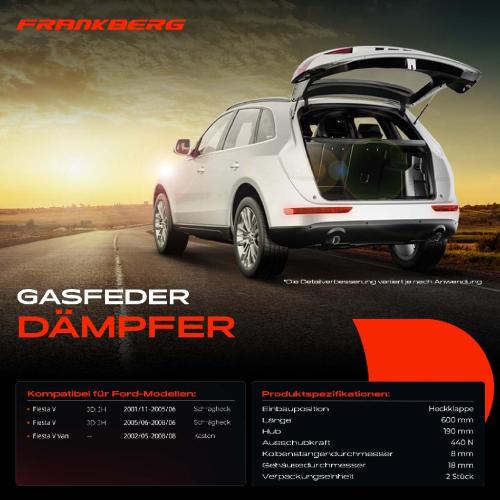 2x Gasfeder Dämpfer Heckklappe für Ford Fiesta V Van JD JH Schrägheck Kasten 2001-2008 Bild 2x Gasfeder Dämpfer Heckklappe für Ford Fiesta V Van JD JH Schrägheck Kasten 2001-2008