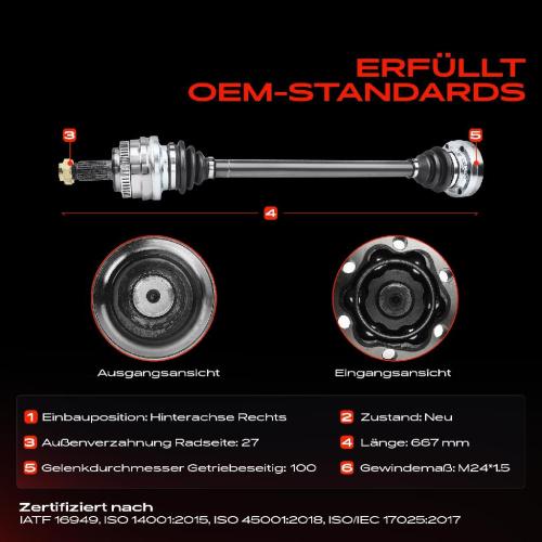 1x Antriebswelle Hinterachse Rechts für BMW 3er E46 Z4 Roadster E85 E86 1998-2009 Bild 1x Antriebswelle Hinterachse Rechts für BMW 3er E46 Z4 Roadster E85 E86 1998-2009