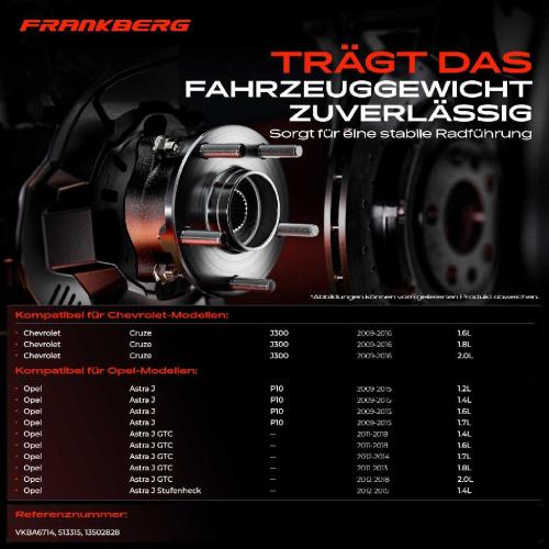 Frankberg 1x Radnabe Radlagersatz Vorderachse beidseitig für Chevrolet Cruze Opel Astra J Caravan GTC Stufenheck Bild Frankberg 1x Radnabe Radlagersatz Vorderachse beidseitig für Chevrolet Cruze Opel Astra J Caravan GTC Stufenheck