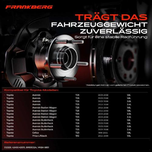 Frankberg 2x Radnabe Radlagersatz Hinterachse beidseitig für Toyota Avensis Station Wagon Stufenheck Celica Bild Frankberg 2x Radnabe Radlagersatz Hinterachse beidseitig für Toyota Avensis Station Wagon Stufenheck Celica