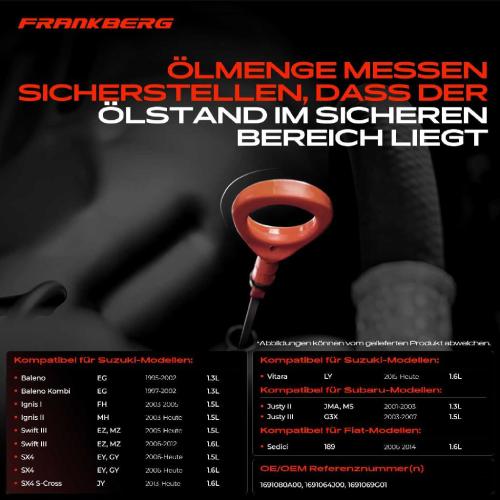 Frankberg 1x Ölmessstab Ölpeilstab Ölstab für Suzuki Jimny SX4 S-Cross Vitara Liana 1.6L Bild Frankberg 1x Ölmessstab Ölpeilstab Ölstab für Suzuki Jimny SX4 S-Cross Vitara Liana 1.6L