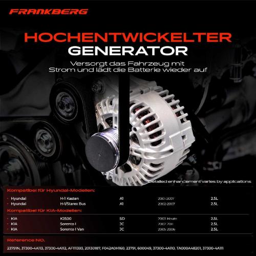 1x Lichtmaschine Generator für Hyundai H-1 Kasten H-1/Starex Bus KIA Sorento I Bild 1x Lichtmaschine Generator für Hyundai H-1 Kasten H-1/Starex Bus KIA Sorento I