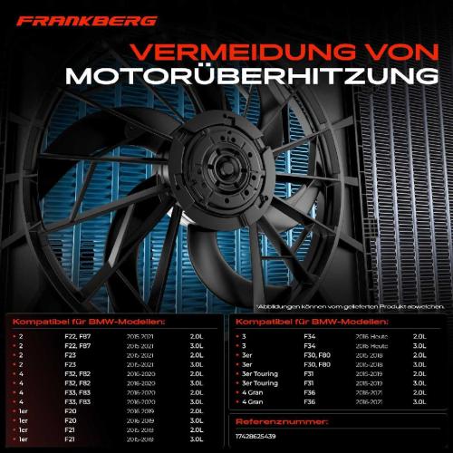 Frankberg 1x Motorkühller Einfachlüfter mit Kühlerlüfterrahmen BMW F20 F21 F23 F22 F34 F30 F31 F32 F36 F83 Bild Frankberg 1x Motorkühller Einfachlüfter mit Kühlerlüfterrahmen BMW F20 F21 F23 F22 F34 F30 F31 F32 F36 F83