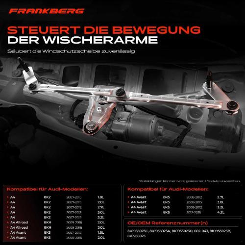 1x Wischergestänge Vorne für Audi A4 8K B8 2007-2016 Bild 1x Wischergestänge Vorne für Audi A4 8K B8 2007-2016