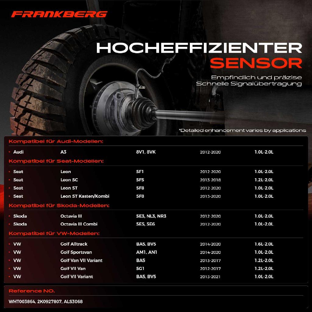 1x ABS Sensor Hinterachse beidseitig für VW Caddy MPV Golf Alltrack Sportsvan Van VII Variant Audi A3