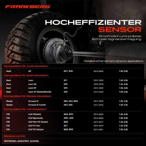 Frankberg 1x ABS Sensor Hinterachse beidseitig für VW Caddy MPV Golf Alltrack Sportsvan Van VII Variant Audi A3 Bild Frankberg 1x ABS Sensor Hinterachse beidseitig für VW Caddy MPV Golf Alltrack Sportsvan Van VII Variant Audi A3