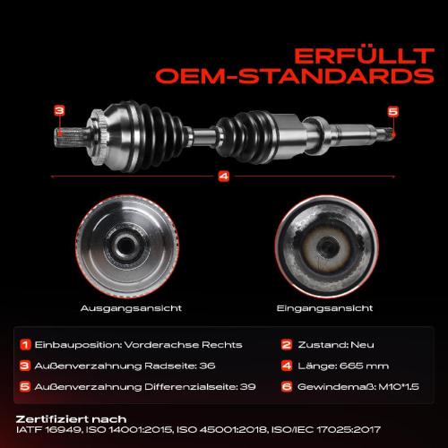 1x Antriebswelle Vorderachse Rechts für Volvo S80 I 184 2.8L 1998-2006 Bild 1x Antriebswelle Vorderachse Rechts für Volvo S80 I 184 2.8L 1998-2006