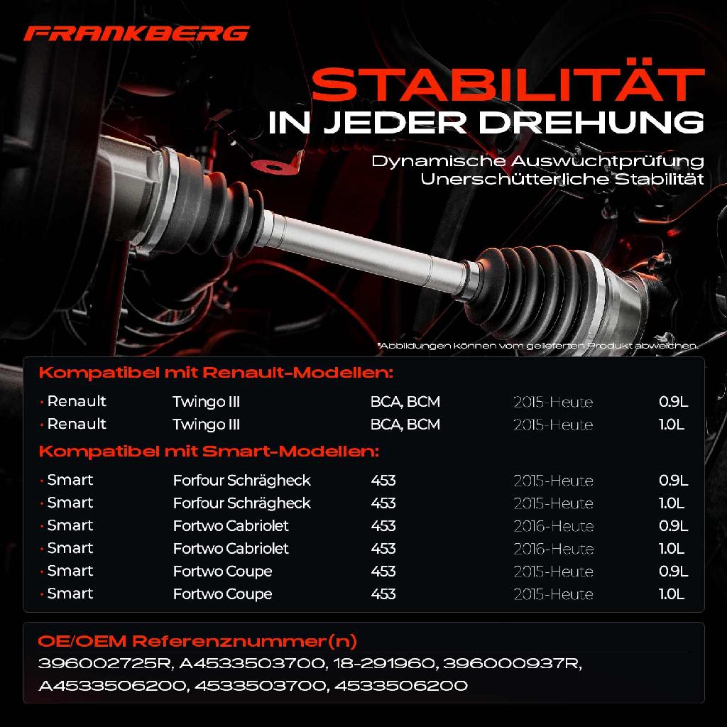 1x Antriebswelle Hinterachse Links für Renault Twingo III BCA BCM Smart Forfour Schrägheck Coupe