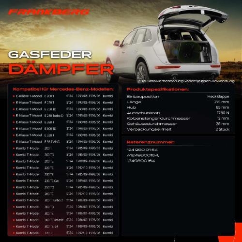 2x Gasfeder Dämpfer Heckklappe für Mercedes-Benz E-Klasse S124 Kombi 1985-1996 Bild 2x Gasfeder Dämpfer Heckklappe für Mercedes-Benz E-Klasse S124 Kombi 1985-1996