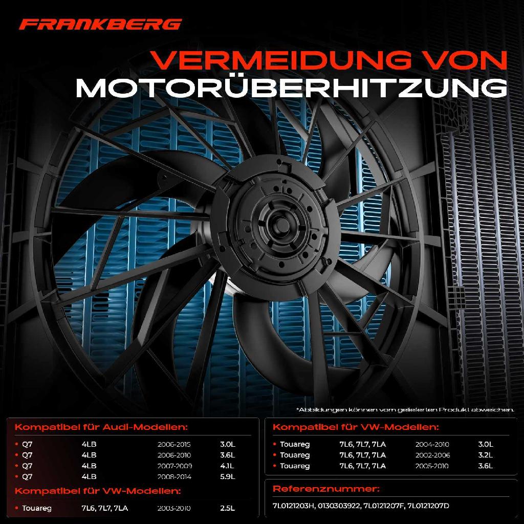 1x Motorkühller Doppellüfter mit Kühlerlüfterrahmen VW Touareg 7L6 7L7 Audi Q7 Van 4LB