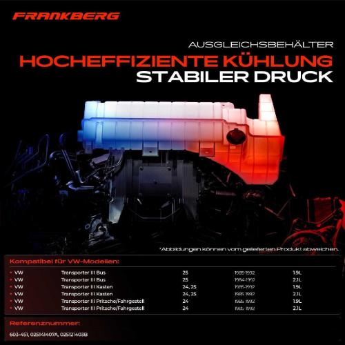 Frankberg 1x Ausgleichsbehälter Kühlmittelbehälter für VW Transporter III Kasten Bus Pritsche/Fahrgestell Bild Frankberg 1x Ausgleichsbehälter Kühlmittelbehälter für VW Transporter III Kasten Bus Pritsche/Fahrgestell