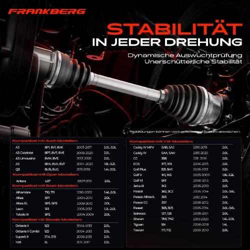 Frankberg 1x Antriebswelle Vorderachse Links für Audi A3 VW Golf 5 6 Seat Leon Skoda Bild Frankberg 1x Antriebswelle Vorderachse Links für Audi A3 VW Golf 5 6 Seat Leon Skoda