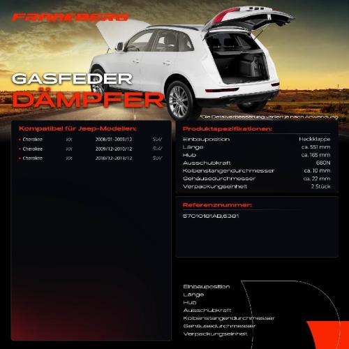 2x Gasfeder Dämpfer Heckklappe Jeep Cherokee KK SUV 2008-2013 Bild 2x Gasfeder Dämpfer Heckklappe Jeep Cherokee KK SUV 2008-2013