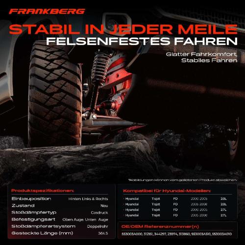 2x Stoßdämpfer Hinterachse für Hyundai Trajet FO 2.0L 2.7L 2000-2008 Bild 2x Stoßdämpfer Hinterachse für Hyundai Trajet FO 2.0L 2.7L 2000-2008