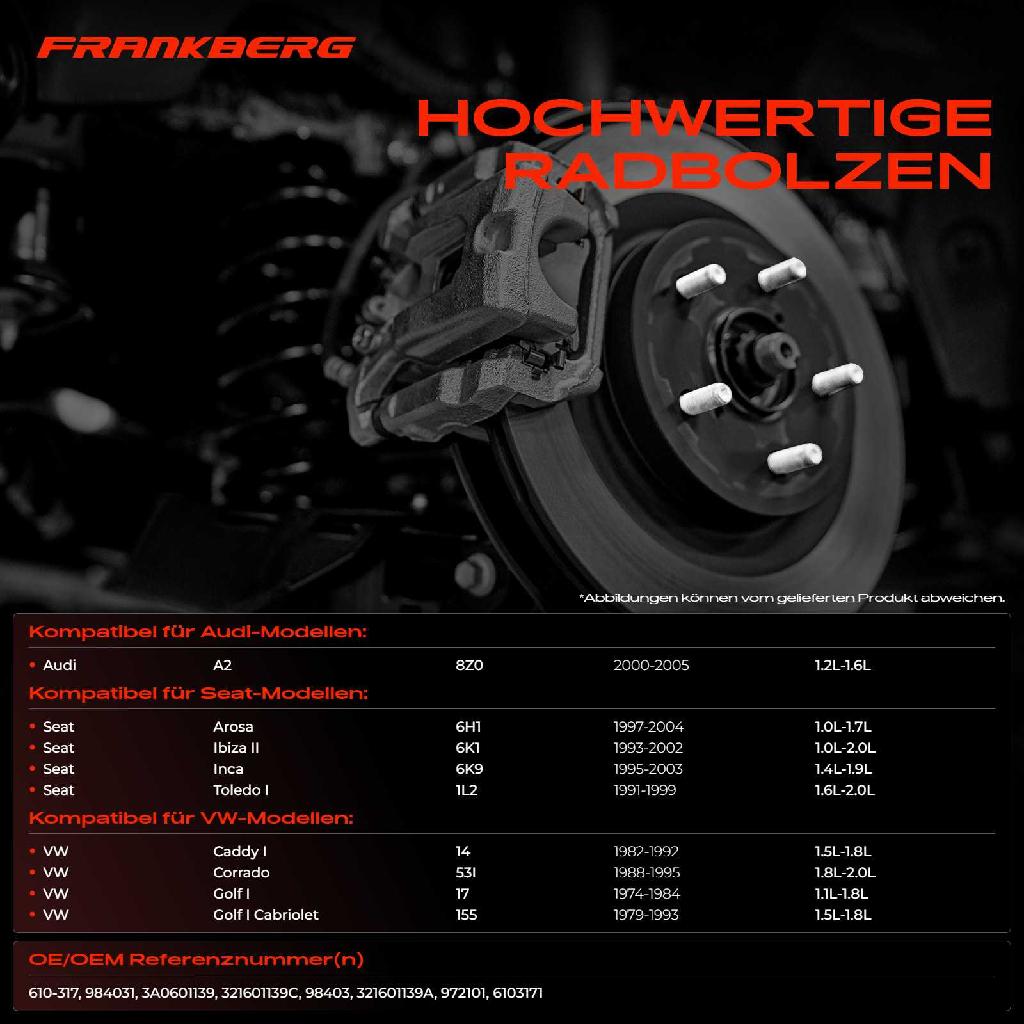 16x Radschraube für VW Golf Polo Passat Jetta Vento Audi A2 Seat Ibiza
