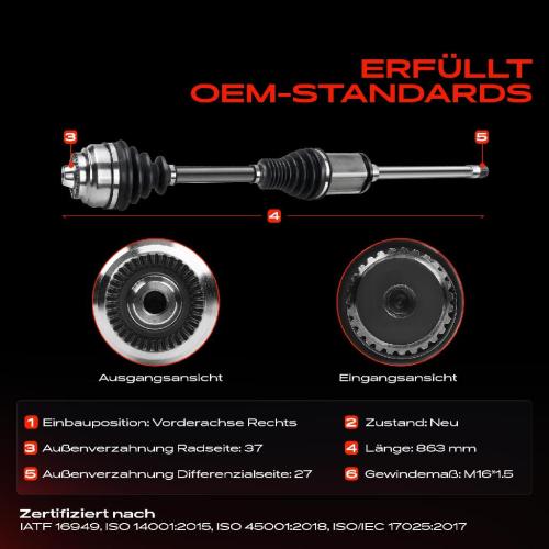 Frankberg 1x Antriebswelle Vorderachse Rechts für BMW 5er F10 F18 F11 6er F06 F12 F13 Bild Frankberg 1x Antriebswelle Vorderachse Rechts für BMW 5er F10 F18 F11 6er F06 F12 F13