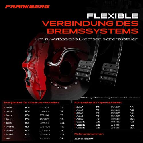 Frankberg 1x Bremsschlauch Bremsschläuche Hinterachse Rechts für Chevrolet Cruze Opel Astra J P10 Vauxhall Zafira Bild Frankberg 1x Bremsschlauch Bremsschläuche Hinterachse Rechts für Chevrolet Cruze Opel Astra J P10 Vauxhall Zafira