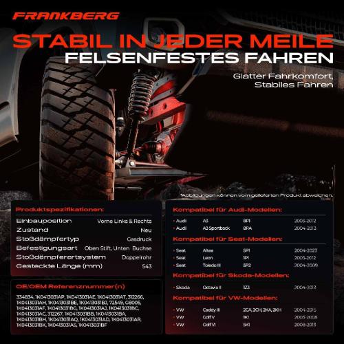 2x Stoßdämpfer Vorderachse für VW Golf Caddy Audi A3 Seat Leon Skoda Octavia Bj ab 2003 Bild 2x Stoßdämpfer Vorderachse für VW Golf Caddy Audi A3 Seat Leon Skoda Octavia Bj ab 2003