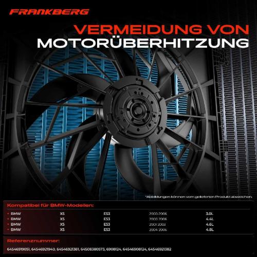 Frankberg 1x Motorkühller Einfachlüfter mit Kühlerlüfterrahmen BMW E53 X5 2000-2006 3.0L 4.4L 4.6L 4.8L Bild Frankberg 1x Motorkühller Einfachlüfter mit Kühlerlüfterrahmen BMW E53 X5 2000-2006 3.0L 4.4L 4.6L 4.8L