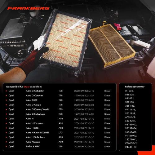 Frankberg 2x Luftfilter Filtereinsatz für Opel Astra H G Caravan Zafira A 1999-2010 Diesel Bild Frankberg 2x Luftfilter Filtereinsatz für Opel Astra H G Caravan Zafira A 1999-2010 Diesel