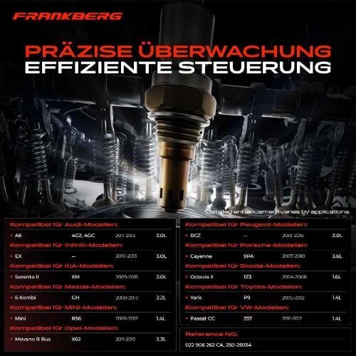 Frankberg 1x Lambdasonde Regelsonde Vor Katalysator für VW Passat Jetta Audi A3 A6 R8 Skoda Octavia II KIA Bild Frankberg 1x Lambdasonde Regelsonde Vor Katalysator für VW Passat Jetta Audi A3 A6 R8 Skoda Octavia II KIA