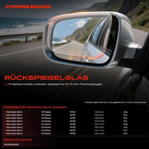 1x Spiegelglas Außenspiegel rechts für Mercedes-Benz M-Klasse W163 1998-2005 Bild 1x Spiegelglas Außenspiegel rechts für Mercedes-Benz M-Klasse W163 1998-2005