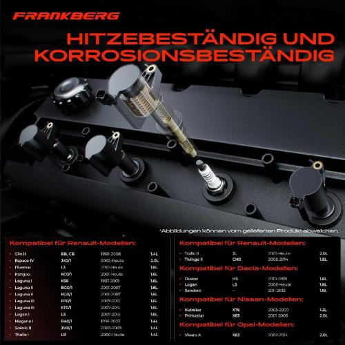 Frankberg 4x Zündmodul Zündspule für Duster Logan MCV Sandero Nissan Kubistar Kasten Primastar Bus Opel Vivaro A Bild Frankberg 4x Zündmodul Zündspule für Duster Logan MCV Sandero Nissan Kubistar Kasten Primastar Bus Opel Vivaro A