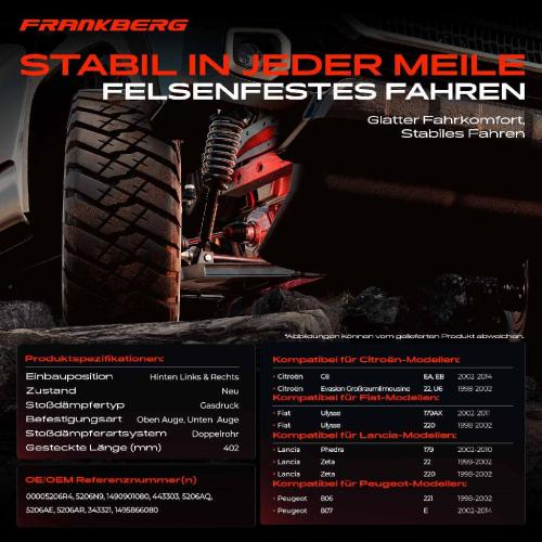 2x Stoßdämpfer Hinterachse für Citroën C8 Peugeot 806 Fiat 220 179AX Lancia 1998-2014 Bild 2x Stoßdämpfer Hinterachse für Citroën C8 Peugeot 806 Fiat 220 179AX Lancia 1998-2014