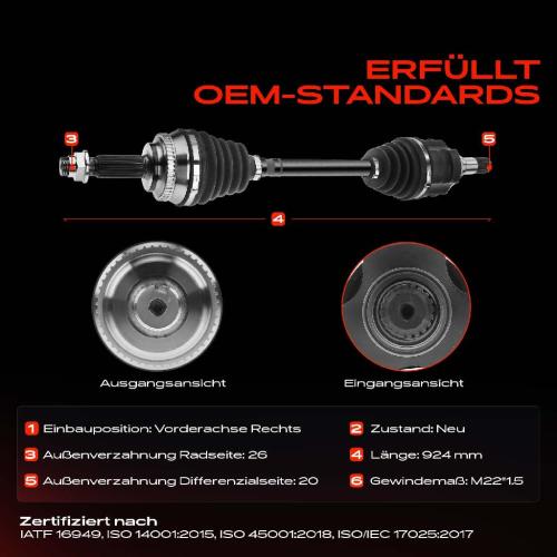 1x Antriebswelle Vorderachse Rechts für Toyota Avensis Stufenheck Station Wagon T25 1.8L 2003-2008 Bild 1x Antriebswelle Vorderachse Rechts für Toyota Avensis Stufenheck Station Wagon T25 1.8L 2003-2008