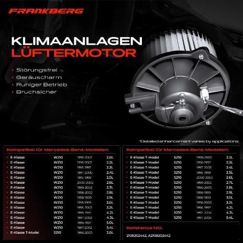 Frankberg 1x Gebläsemotor Innenraumgebläse für Mercedes-Benz E-Klasse T-Model W210 S210 Bild Frankberg 1x Gebläsemotor Innenraumgebläse für Mercedes-Benz E-Klasse T-Model W210 S210