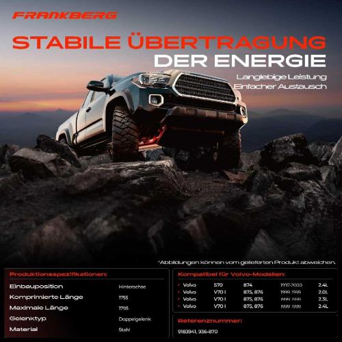 Frankberg 1x Kardanwelle Gelenkwelle Hinterachse für Volvo S70 874 V70 I 875 876 2.4L 2.0L 2.3L 1997-2000 Bild Frankberg 1x Kardanwelle Gelenkwelle Hinterachse für Volvo S70 874 V70 I 875 876 2.4L 2.0L 2.3L 1997-2000