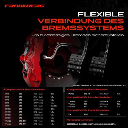 Frankberg 1x Bremsschlauch Bremsschläuche Vorderachse Links oder Rechts für Fiat 500 312 Panda 312 519 Ford KA Bild Frankberg 1x Bremsschlauch Bremsschläuche Vorderachse Links oder Rechts für Fiat 500 312 Panda 312 519 Ford KA