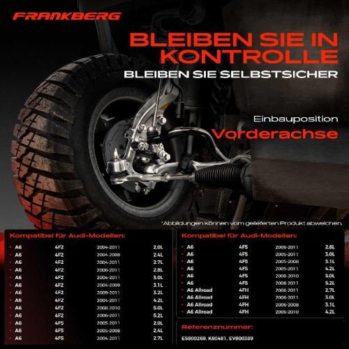 Frankberg 1x Querlenker Satz Vorderachse für Audi A6 Allroad Avant 2.4L 2.7L 2.8L 3.0L 3.1L 3.2L 4.2L 5.0L 5.2L 2004-2011 Bild Frankberg 1x Querlenker Satz Vorderachse für Audi A6 Allroad Avant 2.4L 2.7L 2.8L 3.0L 3.1L 3.2L 4.2L 5.0L 5.2L 2004-2011