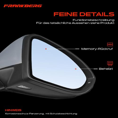 Frankberg 1x Außenspiegel Rechts für VW Golf BA5 BV5 Golf VII 5G1 BE1 BE2 BQ1 BA5 BV5 2012-2021 Bild Frankberg 1x Außenspiegel Rechts für VW Golf BA5 BV5 Golf VII 5G1 BE1 BE2 BQ1 BA5 BV5 2012-2021