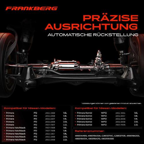 Frankberg 1x Lenkgetriebe Servolenkgetriebe für Nissan Primera P12 WP12 Hatchback Kombi 2002-2008 Bild Frankberg 1x Lenkgetriebe Servolenkgetriebe für Nissan Primera P12 WP12 Hatchback Kombi 2002-2008