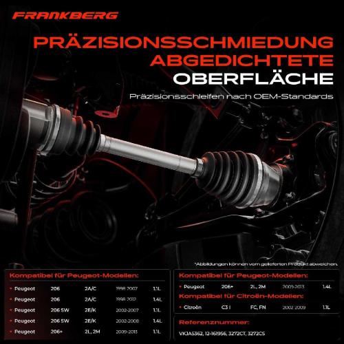 Frankberg 1x Antriebswelle Gelenksatz Vorderachse für Citroën C3 I Peugeot 206 SW Schrägheck Bild Frankberg 1x Antriebswelle Gelenksatz Vorderachse für Citroën C3 I Peugeot 206 SW Schrägheck
