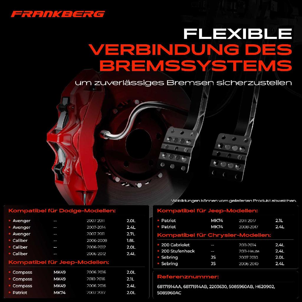 2x Bremsschlauch Bremsschläuche Hinten für Jeep Compass Patriot Dodge Caliber Chrysler Sebring 200