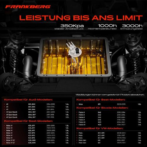 Frankberg 1x Kraftstoffpumpe für VW Polo Van Audi A1 Sportback Seat Ibiza IV Sportcoupe ST Kasten/Schrägheck Skoda Bild Frankberg 1x Kraftstoffpumpe für VW Polo Van Audi A1 Sportback Seat Ibiza IV Sportcoupe ST Kasten/Schrägheck Skoda