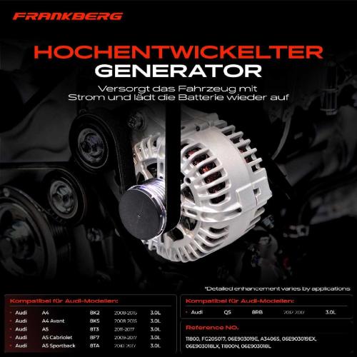 Frankberg 1x Lichtmaschine Generator für Audi A4 8K A5 8T Q5 8RB 3.0 TFSI S4 S5 quattro Bild Frankberg 1x Lichtmaschine Generator für Audi A4 8K A5 8T Q5 8RB 3.0 TFSI S4 S5 quattro